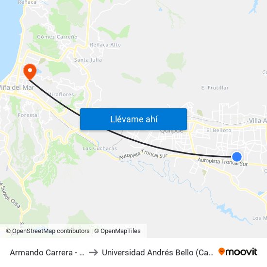 Armando Carrera - Sandy Zañartu to Universidad Andrés Bello (Campus Los Castaños) map