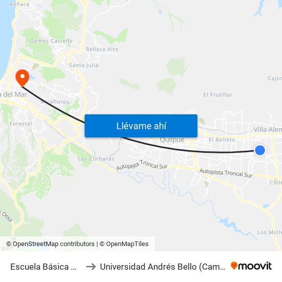 Escuela Básica Mevín Jones to Universidad Andrés Bello (Campus Los Castaños) map