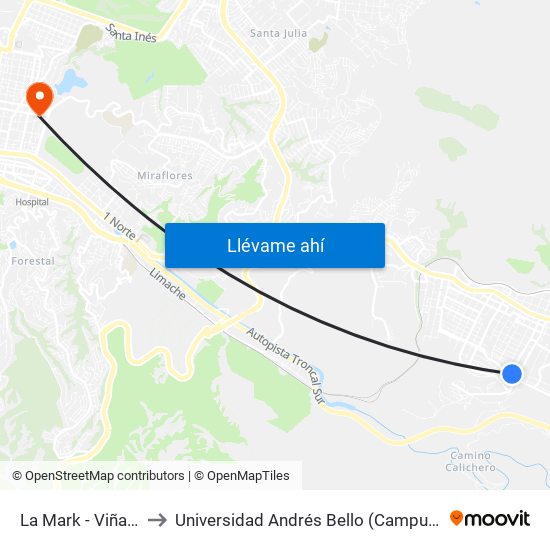 La Mark - Viña Del Mar to Universidad Andrés Bello (Campus Los Castaños) map