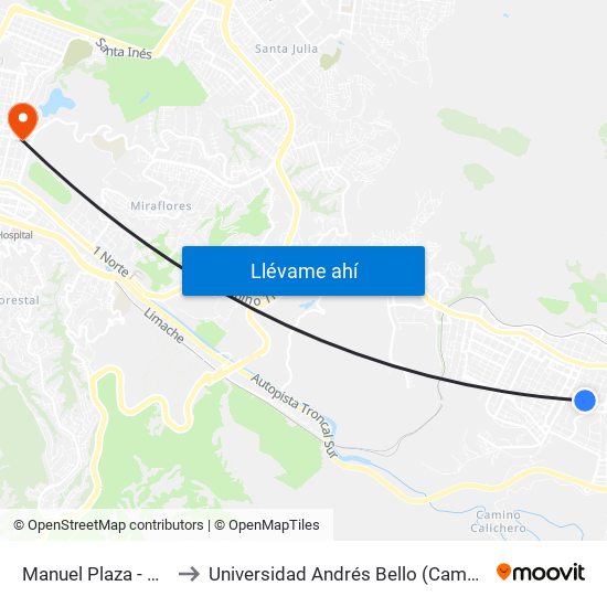 Manuel Plaza - Santa Rosa to Universidad Andrés Bello (Campus Los Castaños) map