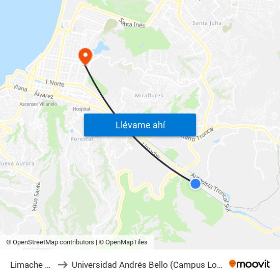 Limache 4765 to Universidad Andrés Bello (Campus Los Castaños) map