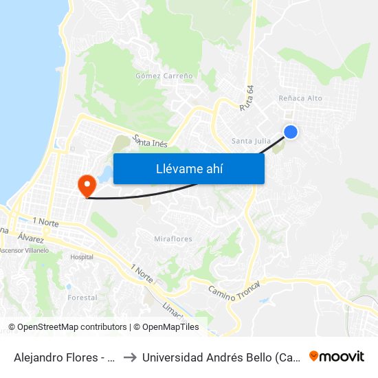 Alejandro Flores - Las Maravillas to Universidad Andrés Bello (Campus Los Castaños) map