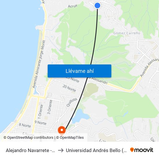 Alejandro Navarrete - Punta Arenas / Sur to Universidad Andrés Bello (Campus Los Castaños) map