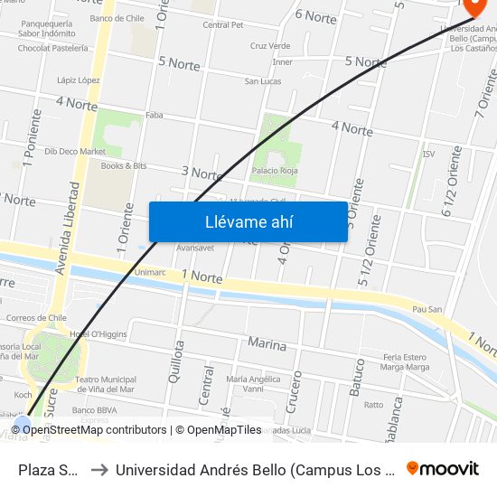 Plaza Sucre to Universidad Andrés Bello (Campus Los Castaños) map