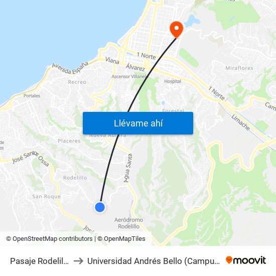 Pasaje Rodelillo, 5848 to Universidad Andrés Bello (Campus Los Castaños) map