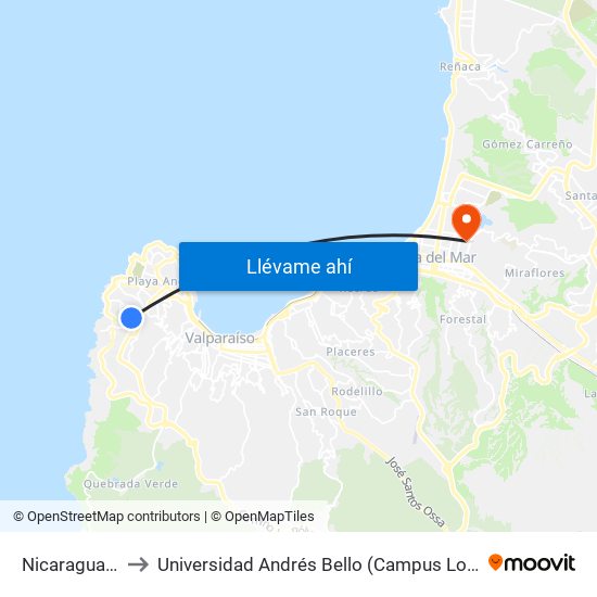 Nicaragua, 437 to Universidad Andrés Bello (Campus Los Castaños) map