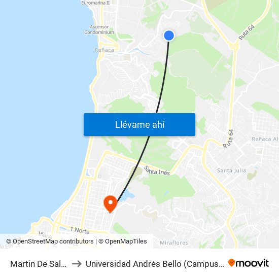 Martin De Salvatierra to Universidad Andrés Bello (Campus Los Castaños) map