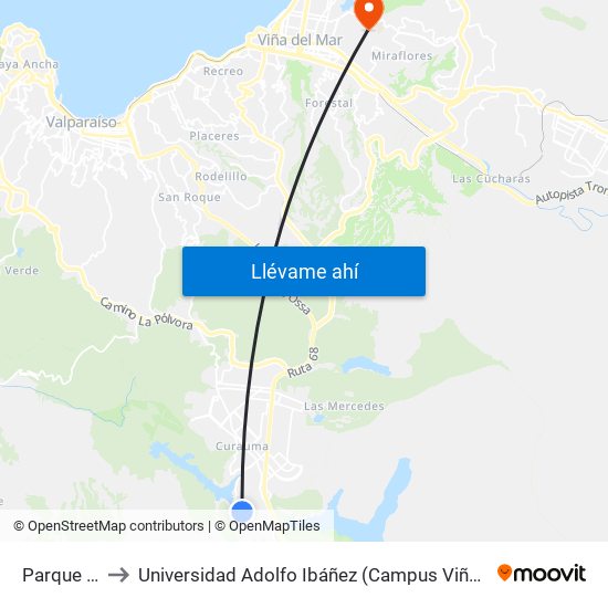 Parque Sur to Universidad Adolfo Ibáñez (Campus Viña Del Mar) map