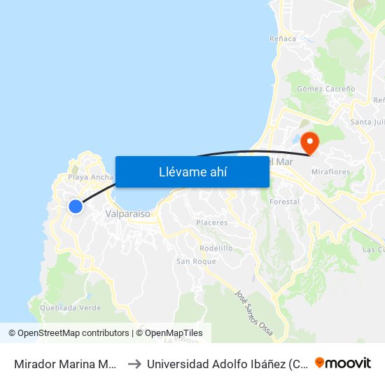 Mirador Marina Mercante Oriente to Universidad Adolfo Ibáñez (Campus Viña Del Mar) map