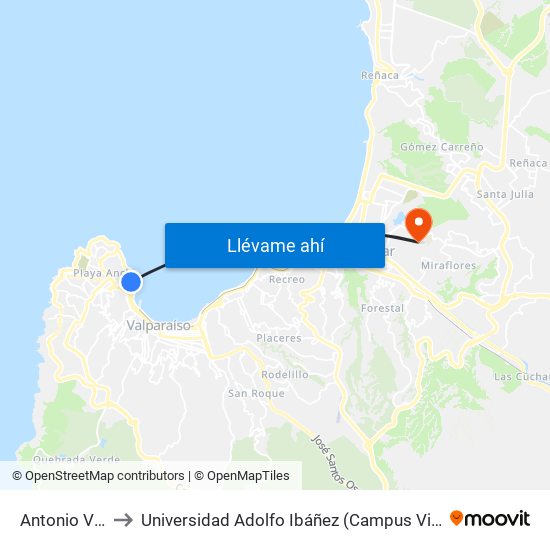 Antonio Varas to Universidad Adolfo Ibáñez (Campus Viña Del Mar) map