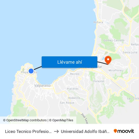 Liceo Tecnico Profesional Maria Luisa Bombal to Universidad Adolfo Ibáñez (Campus Viña Del Mar) map