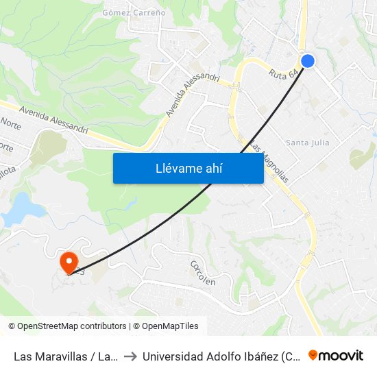 Las Maravillas / Lateral Sodimac to Universidad Adolfo Ibáñez (Campus Viña Del Mar) map