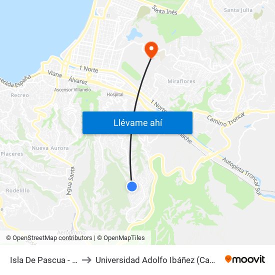 Isla De Pascua - Rio Allipen to Universidad Adolfo Ibáñez (Campus Viña Del Mar) map