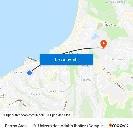 Barros Arana, 644 to Universidad Adolfo Ibáñez (Campus Viña Del Mar) map