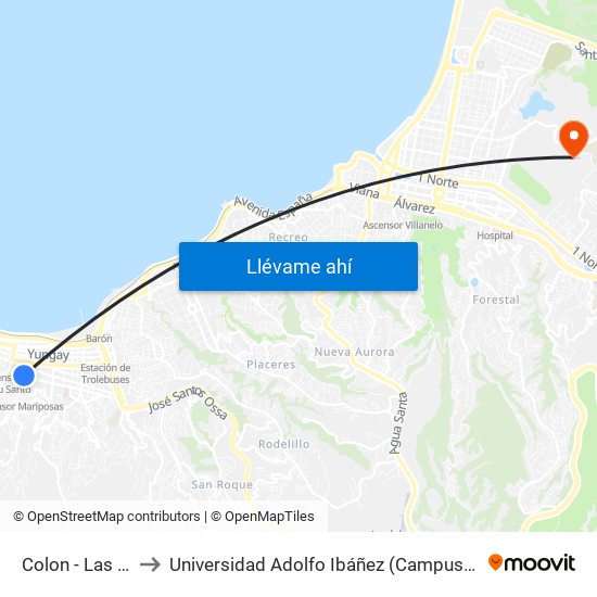 Colon - Las Heras to Universidad Adolfo Ibáñez (Campus Viña Del Mar) map