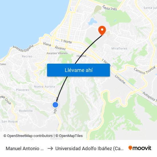 Manuel Antonio Matta 4348 to Universidad Adolfo Ibáñez (Campus Viña Del Mar) map