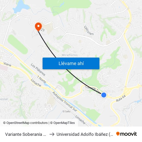 Variante Soberanía / Camino Troncal to Universidad Adolfo Ibáñez (Campus Viña Del Mar) map