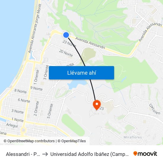 Alessandri - Pasaje A to Universidad Adolfo Ibáñez (Campus Viña Del Mar) map