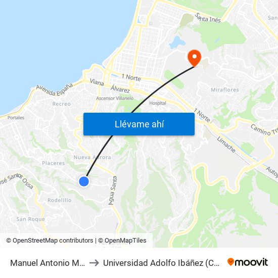 Manuel Antonio Matta - Cayena to Universidad Adolfo Ibáñez (Campus Viña Del Mar) map