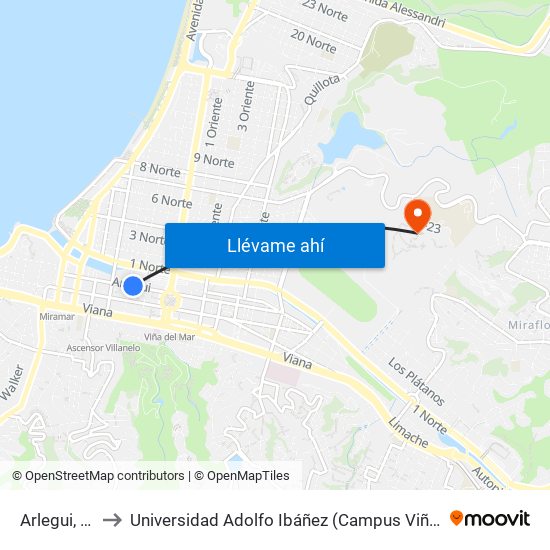 Arlegui, 511 to Universidad Adolfo Ibáñez (Campus Viña Del Mar) map