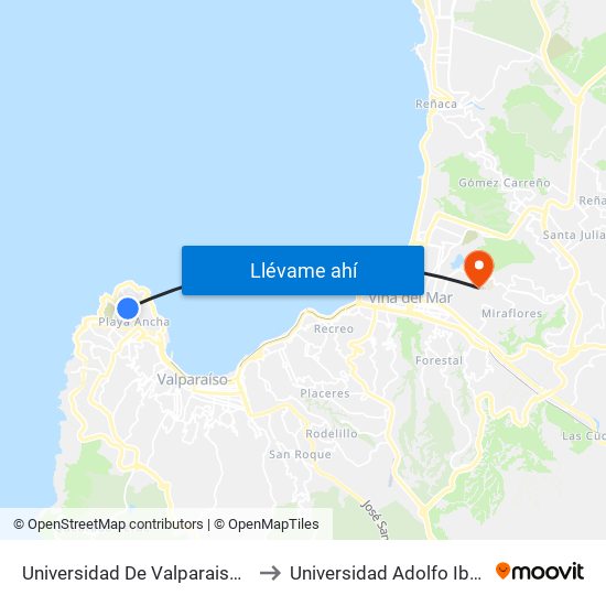 Universidad De Valparaiso Faculta De Arquitectura / Norte to Universidad Adolfo Ibáñez (Campus Viña Del Mar) map