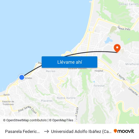 Pasarela Federico Santa Maria to Universidad Adolfo Ibáñez (Campus Viña Del Mar) map