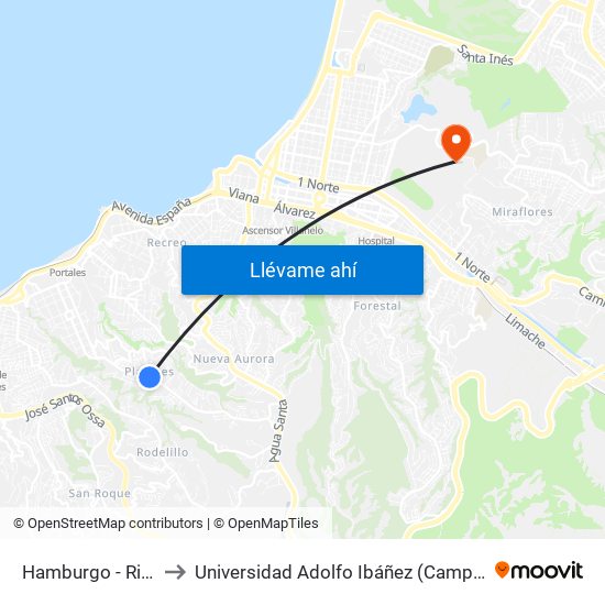 Hamburgo - Rio De Oro to Universidad Adolfo Ibáñez (Campus Viña Del Mar) map