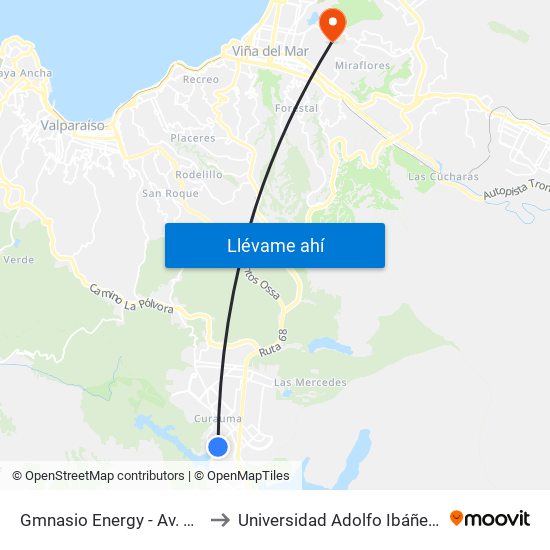 Gmnasio Energy - Av. Borde Laguna / Oriente to Universidad Adolfo Ibáñez (Campus Viña Del Mar) map