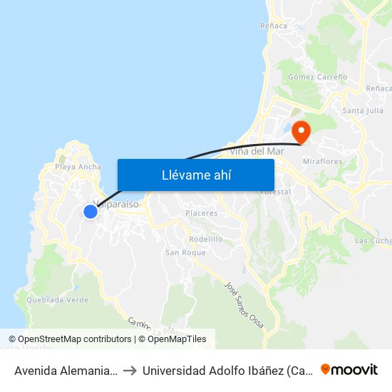 Avenida Alemania, 4875-4899 to Universidad Adolfo Ibáñez (Campus Viña Del Mar) map