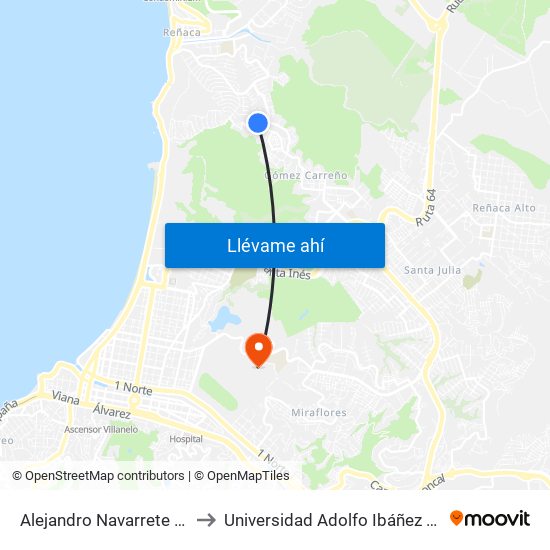 Alejandro Navarrete - Colegio Emanuel to Universidad Adolfo Ibáñez (Campus Viña Del Mar) map