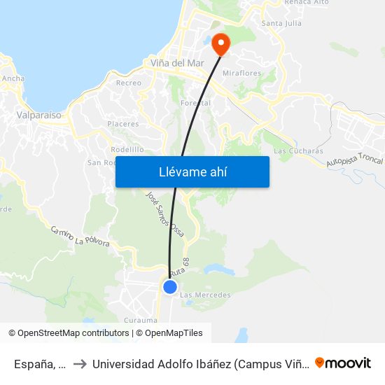 España, 203 to Universidad Adolfo Ibáñez (Campus Viña Del Mar) map