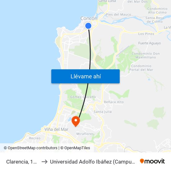 Clarencia, 100-198 to Universidad Adolfo Ibáñez (Campus Viña Del Mar) map