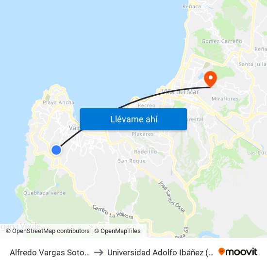 Alfredo Vargas Sotoller - Pasaje Siete to Universidad Adolfo Ibáñez (Campus Viña Del Mar) map