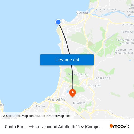 Costa Borgoño to Universidad Adolfo Ibáñez (Campus Viña Del Mar) map