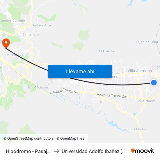 Hipódromo - Pasaje Tres / Oriente to Universidad Adolfo Ibáñez (Campus Viña Del Mar) map