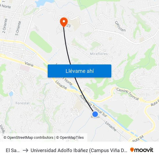 El Salto to Universidad Adolfo Ibáñez (Campus Viña Del Mar) map