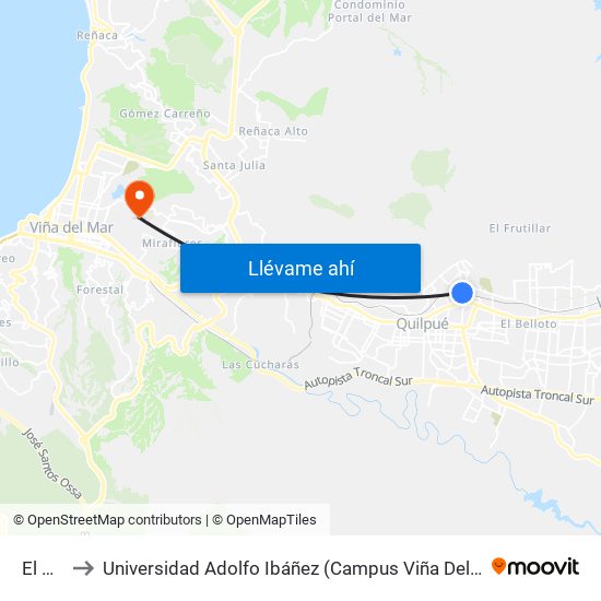El Sol to Universidad Adolfo Ibáñez (Campus Viña Del Mar) map