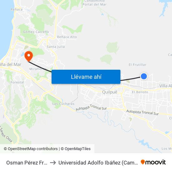 Osman Pérez Freire, 1260 to Universidad Adolfo Ibáñez (Campus Viña Del Mar) map