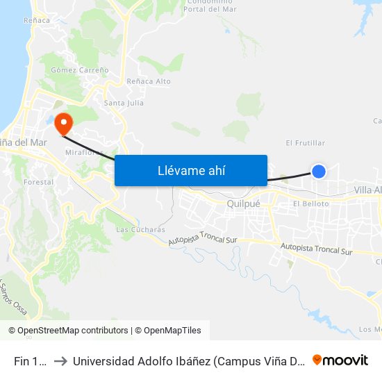 Fin 125 to Universidad Adolfo Ibáñez (Campus Viña Del Mar) map
