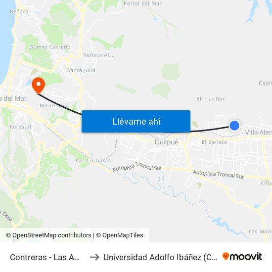 Contreras - Las Américas / Norte to Universidad Adolfo Ibáñez (Campus Viña Del Mar) map