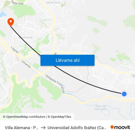 Villa Alemana - Pedro Montt to Universidad Adolfo Ibáñez (Campus Viña Del Mar) map