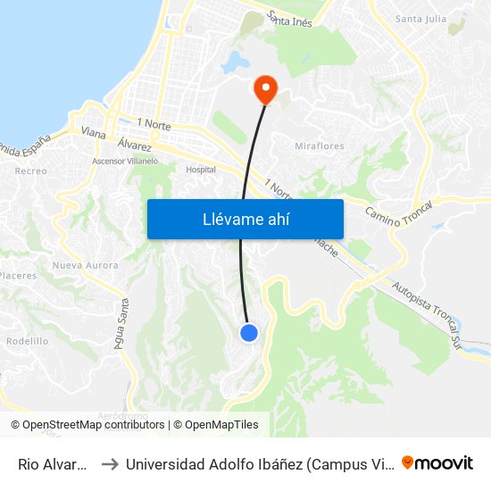 Rio Alvarez 62 to Universidad Adolfo Ibáñez (Campus Viña Del Mar) map