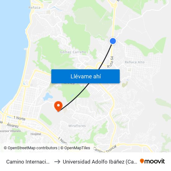 Camino Internacional / Oriente to Universidad Adolfo Ibáñez (Campus Viña Del Mar) map