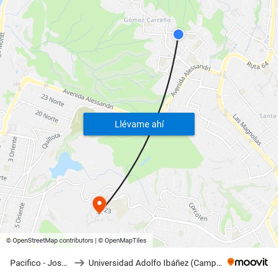 Pacifico - Jose Orrego to Universidad Adolfo Ibáñez (Campus Viña Del Mar) map