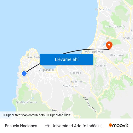 Escuela Naciones Unidas / Oriente to Universidad Adolfo Ibáñez (Campus Viña Del Mar) map