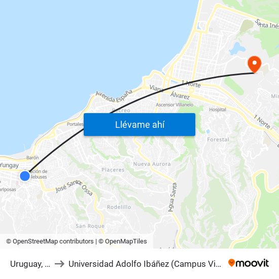 Uruguay, 518 to Universidad Adolfo Ibáñez (Campus Viña Del Mar) map