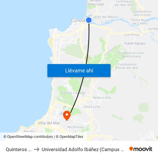 Quinteros / Sur to Universidad Adolfo Ibáñez (Campus Viña Del Mar) map