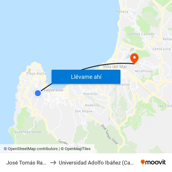 José Tomás Ramos, 1162 to Universidad Adolfo Ibáñez (Campus Viña Del Mar) map