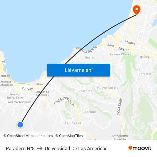 Paradero N°8 to Universidad De Las Americas map