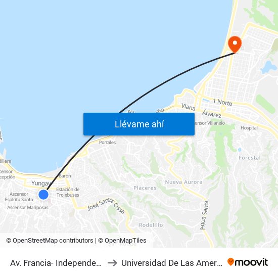 Av. Francia- Independencia to Universidad De Las Americas map
